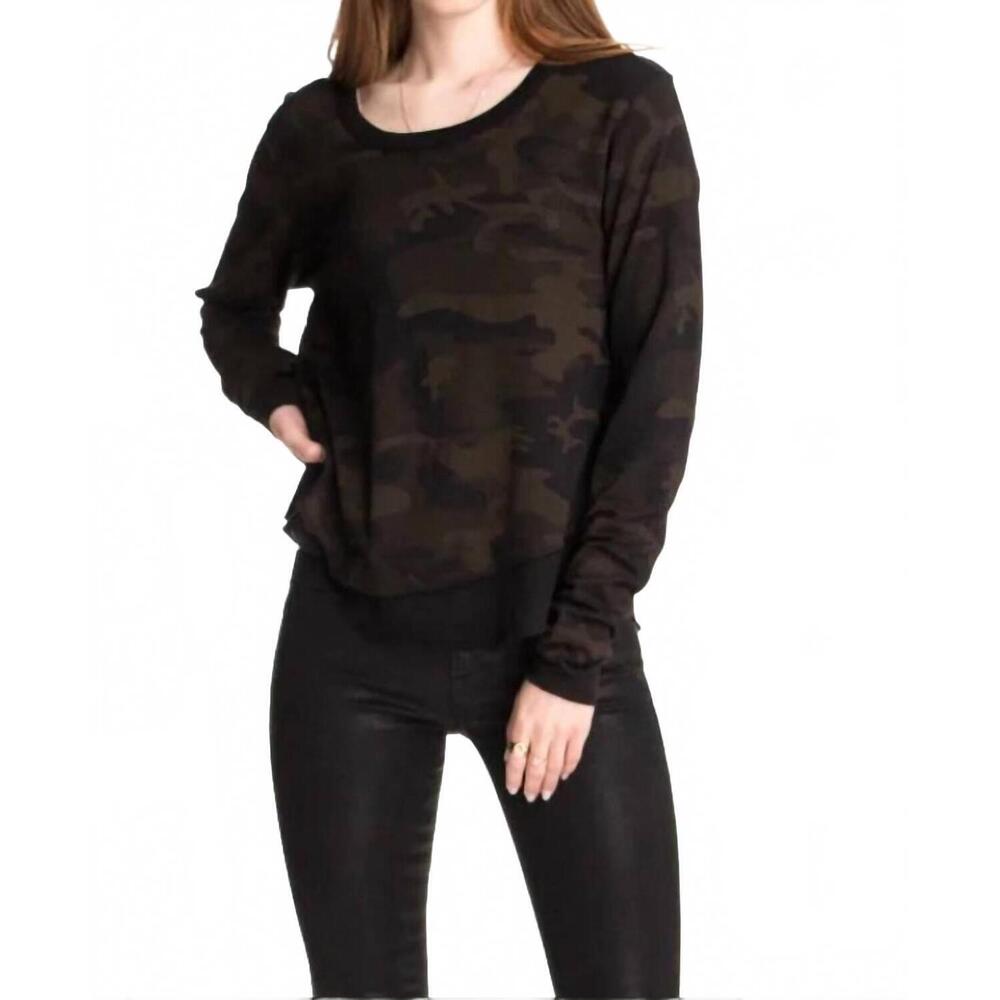 NEW CHRLDR ava long sleeve mock layer long sleeve t-shirt in black camo